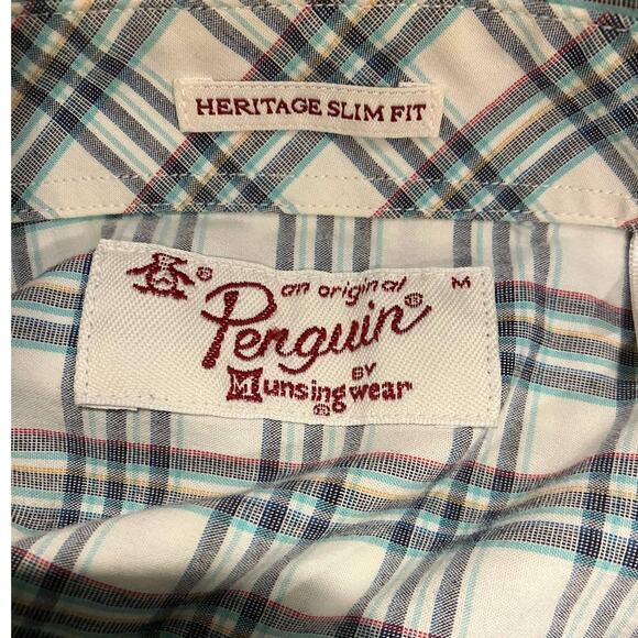 The Original Penguin Short Sleeve Slim Fit Shirt Cream Plaid Medium - Picture 5 of 7